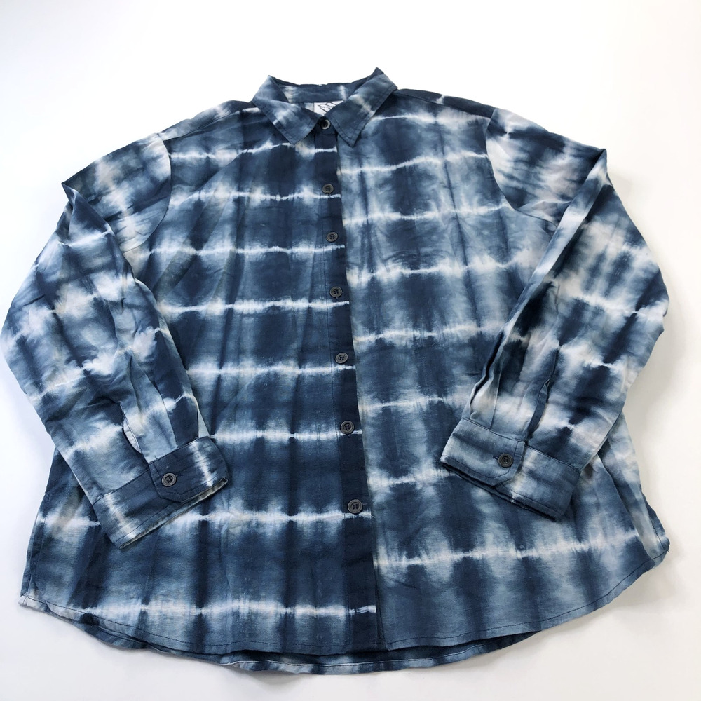 M Square by Neetu Malik NO TAG XL? Button Long Sleeve Tie Dye Shirt Blue MINT